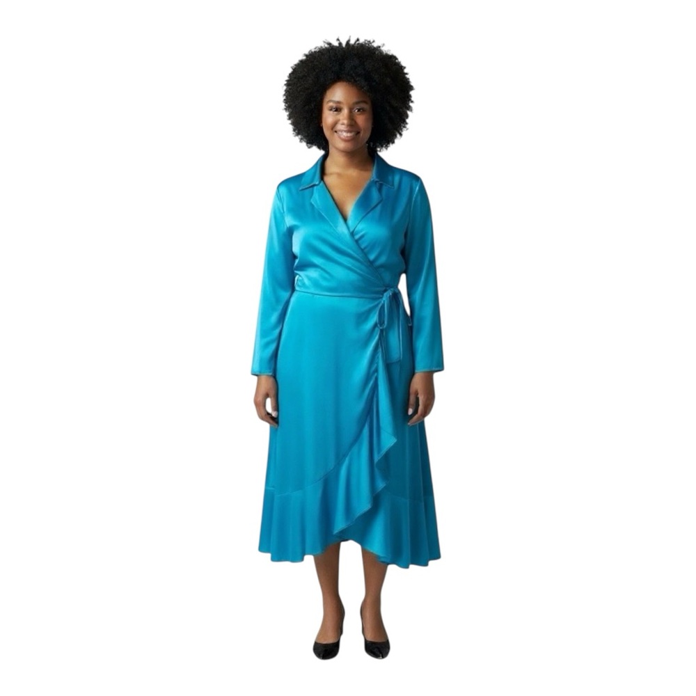 Lane Bryant Blouson Sleeve Shawl Collar Faux Wrap Midi Dress New With Tags